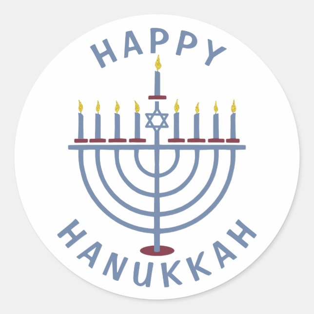 Pegatina Redonda Feliz Hanukkah Menorah (Anverso)