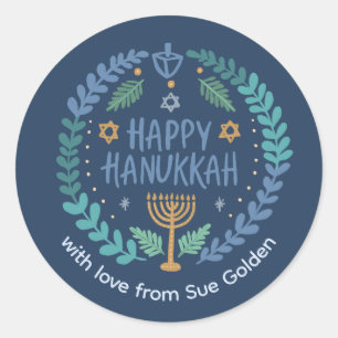 Pegatina Redonda FELIZ HANUKKAH Moderno, Curioso