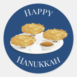 Pegatina Redonda Feliz Hanukkah Personalizado Latkes Sauce de Apple