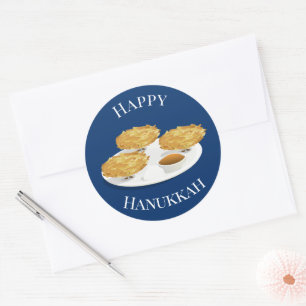 Pegatina Redonda Feliz Hanukkah Personalizado Latkes Sauce de Apple