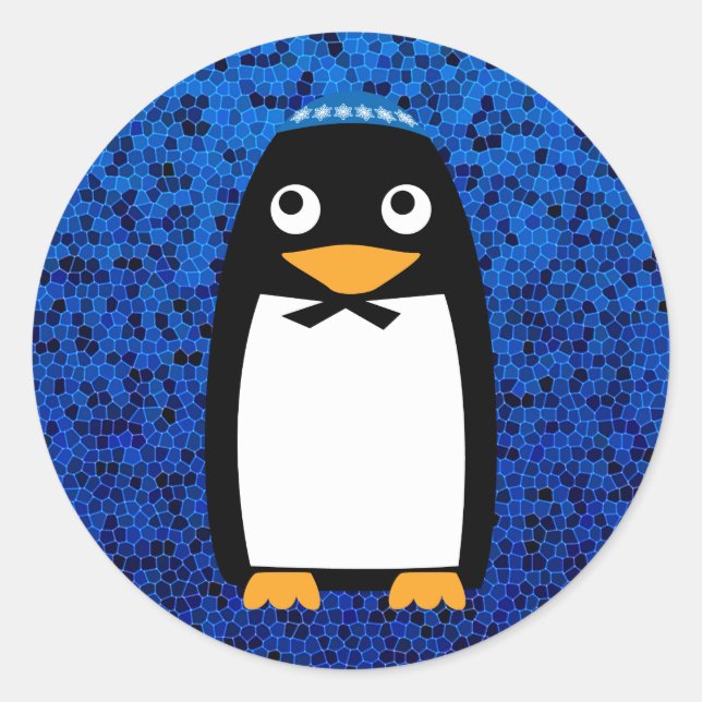 Pegatina Redonda Feliz Hanukkah Pingüino Judío Yarmulke (Anverso)