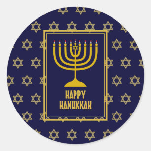 Pegatina Redonda FELIZ HANUKKAH Star David BLUE