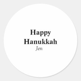 Pegatina Redonda Feliz Hanukkah tu nombre imagen de texto editable