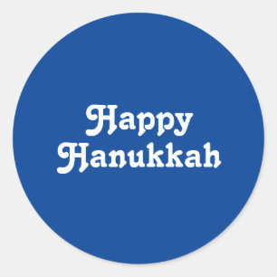 Pegatina Redonda "Feliz Hanukkah" vacaciones blancas azules