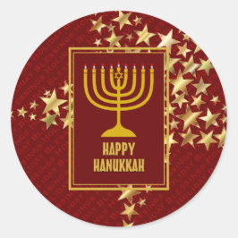 Pegatina Redonda FELIZ HAPPY HANUKKAH Festividades RED