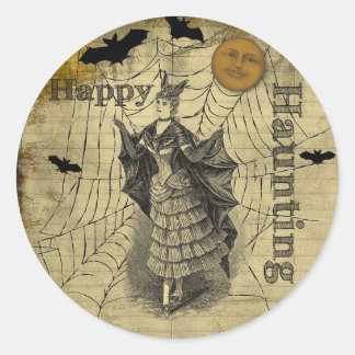 Pegatina Redonda Feliz Haunting Vintage Halloween Bat