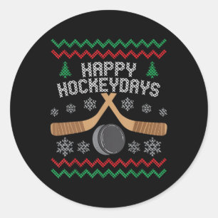 Pegatina Redonda Feliz Hockeyday Hockey Hockey Hombres Navidades fe