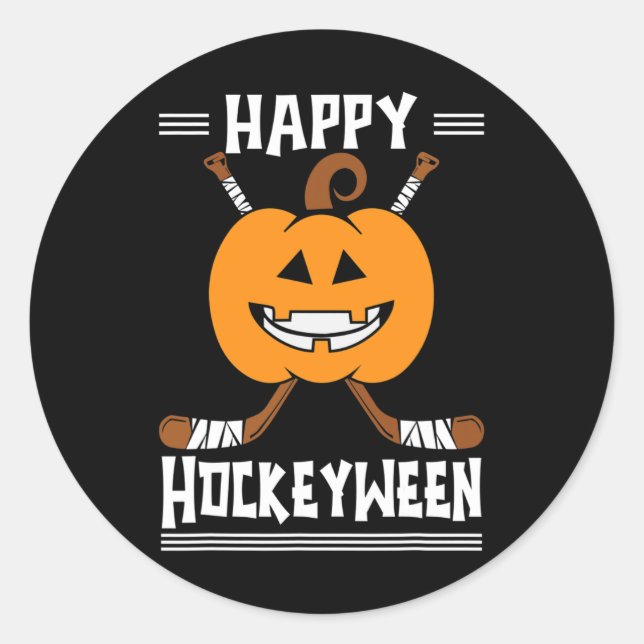 Pegatina Redonda Feliz Hockeyween Halloween Ice Hockey Player y H (Anverso)