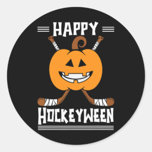 Pegatina Redonda Feliz Hockeyween Halloween Ice Hockey Player y H