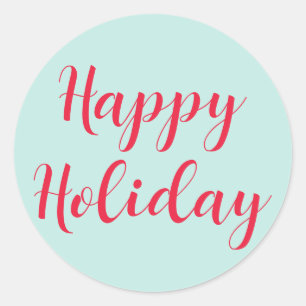 Pegatina Redonda Feliz Holiday Red Script Mint Green Simple