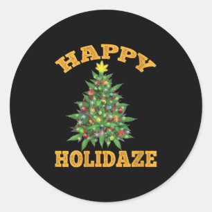 Pegatina Redonda Feliz Holidaze Divertido Marihuana Navidad Stoner 