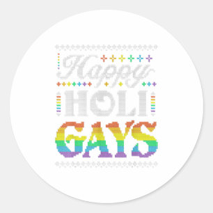 Pegatina Redonda Feliz Holigays Rainbow Gay LGBT feo