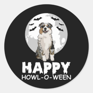 Pegatina Redonda Felíz Holl-o-ween Perro perezoso vestido de Hallow