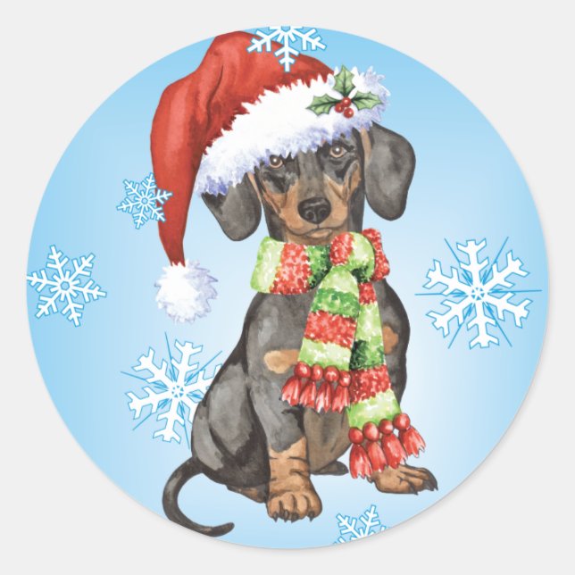Pegatina Redonda Feliz Howlidays Dachshund (Anverso)