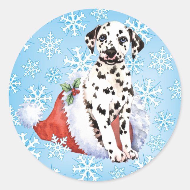 Pegatina Redonda Feliz Howlidays Dalmatian (Anverso)