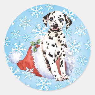 Pegatina Redonda Feliz Howlidays Dalmatian