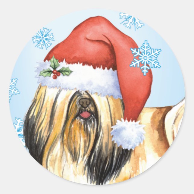 Pegatina Redonda Feliz Howlidays Lhasa Apso (Anverso)