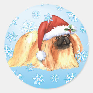 Pegatina Redonda Feliz Howlidays Pekingese