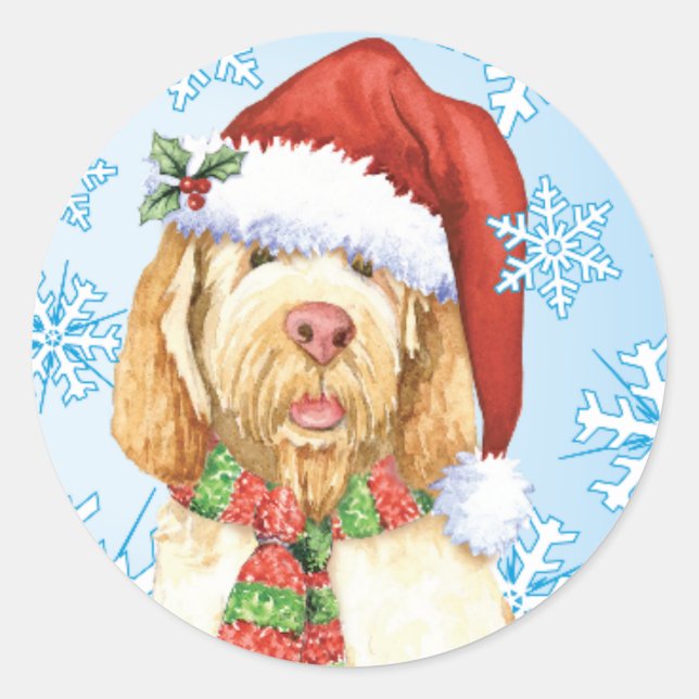 Pegatina Redonda Feliz Howlidays Spinone Italiano (Anverso)