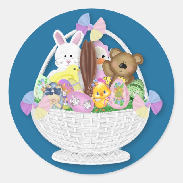 Pegatina Redonda Feliz Huevo de Conejo de Pascua (Anverso)