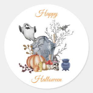 Pegatina Redonda Feliz Ilustracion de amigos con fantasía en Hallow