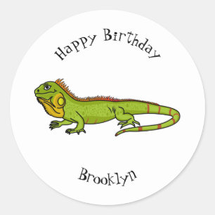 Pegatina Redonda Feliz ilustracion personalizado de iguana verde