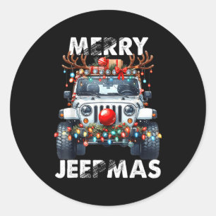 Pegatina Redonda Feliz Jeepmas Luz Fea Reno Navidad