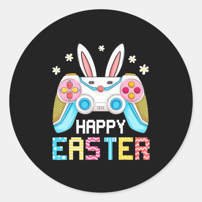 Pegatina Redonda Feliz Juego de Videojuegos de Pascua Día de Pascua (Anverso)