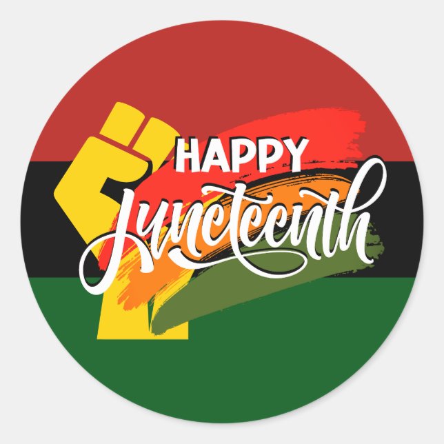 Pegatina Redonda FELIZ JUNETEENTH Panafricano (Anverso)
