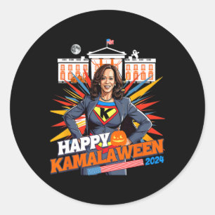 Pegatina Redonda Feliz Kamalaween Kamala Harris Halloween Cat Ladie