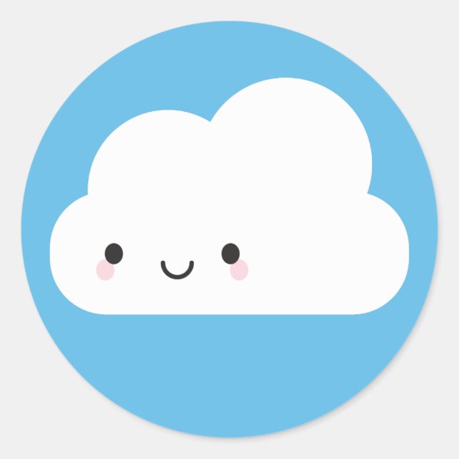 Pegatina Redonda Feliz Kawaii Cloud (Anverso)