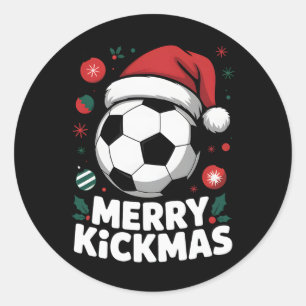 Pegatina Redonda Feliz Kickmas Navidad Santa Fútbol Ll Gráfico Ki
