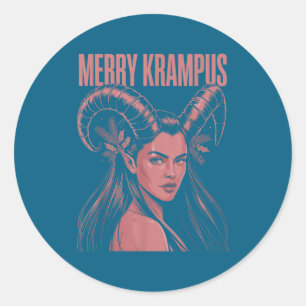 Pegatina Redonda Feliz Krampus Irónico Lilith Navidad Oscuro Femeni