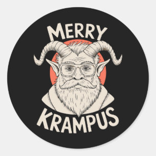 Pegatina Redonda Feliz Krampus Mítico Navidad Xmas Fiesta