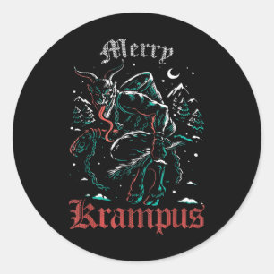 Pegatina Redonda Feliz Krampus Navidad Xmas Horror Feo Malvado Paja