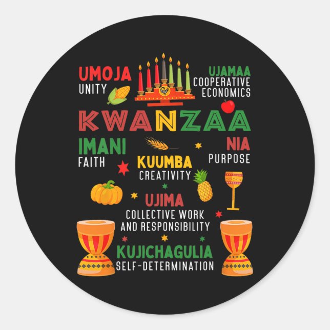 Pegatina Redonda Feliz Kwanzaa 7 Principios De Las Mujeres Kwanzaa  (Anverso)