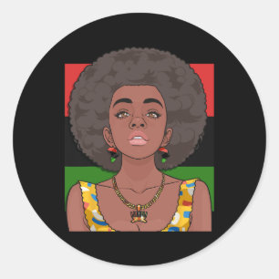 Pegatina Redonda Feliz Kwanzaa Bandera Panafricana Mujer Negra Siet