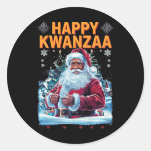 Pegatina Redonda Feliz Kwanzaa Feliz Navidad African American Hoi