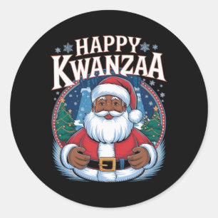 Pegatina Redonda Feliz Kwanzaa Feliz Navidad African American Hoi