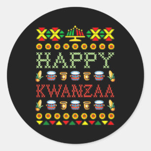 Pegatina Redonda Feliz Kwanzaa Feliz Navidad Black African Americ