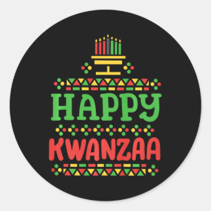 Pegatina Redonda Feliz Kwanzaa Feliz Navidad Hombres afroamericanos