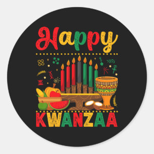 Pegatina Redonda Feliz Kwanzaa Hombres Mujeres Kwanzaa Kinara Candl