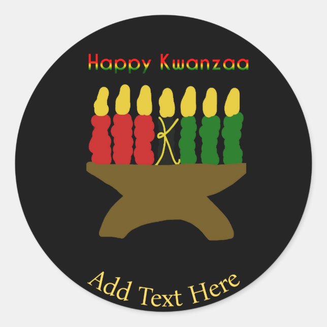 Pegatina Redonda Feliz Kwanzaa Kinara (Anverso)