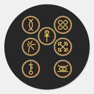 Pegatina Redonda Feliz Kwanzaa Kinara-Seven Badges Principles Of Kw
