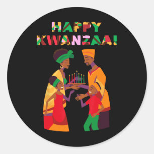 Pegatina Redonda Feliz Kwanzaa Kinara-Seven Candles Principles Of K