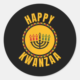 Pegatina Redonda Feliz Kwanzaa Kinara-Seven Candles Principles Of K