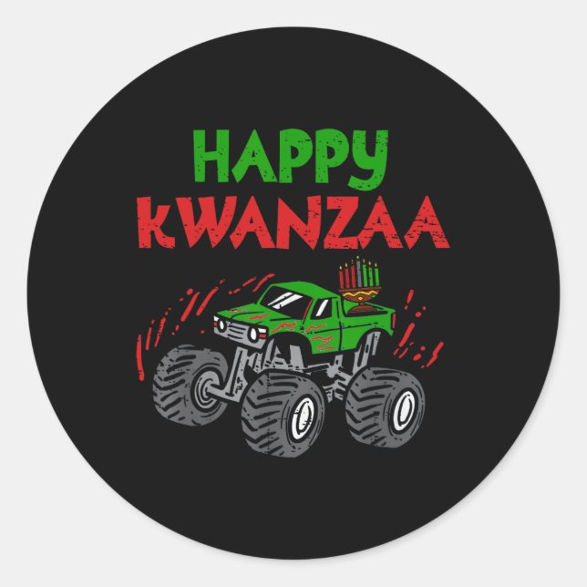 Pegatina Redonda Feliz Kwanzaa Kinara Siete Velas Monstruo K (Anverso)
