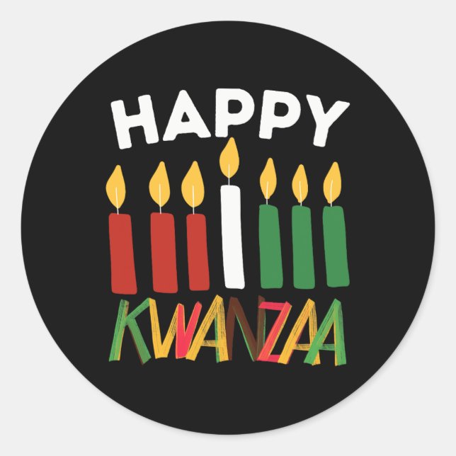Pegatina Redonda Feliz Kwanzaa Kinara Siete Velas Principios de K (Anverso)