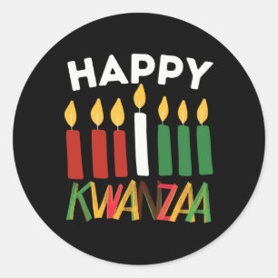 Pegatina Redonda Feliz Kwanzaa Kinara Siete Velas Principios de K