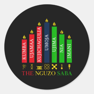 Pegatina Redonda Feliz Kwanzaa Kinara Siete Velas Principios de K